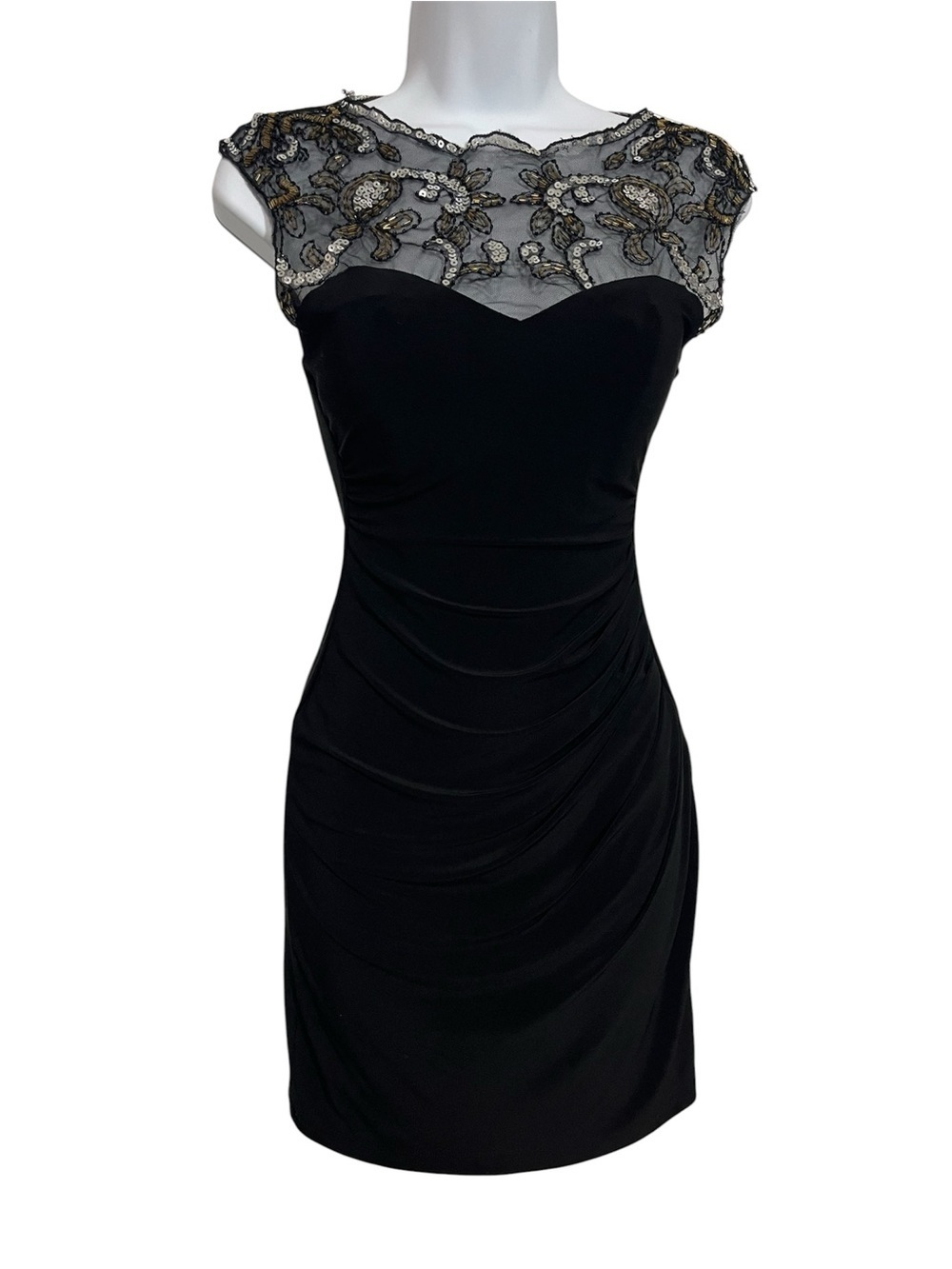 Sexy Beaded Illusion Size 3/4 Cocktail Little Black Dress Party Night Bodycon